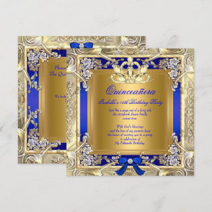 Invitation Princesse Quinceanera Or Royal Bleu Argent Soirée