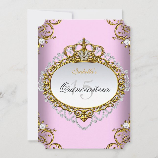 Invitation Princesse Quinceanera Party Pink Gold White (Devant)