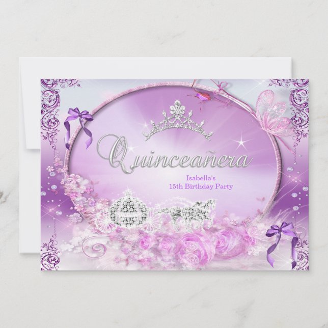 Invitation Princesse Quinceanera Porte Magique Violet (Devant)