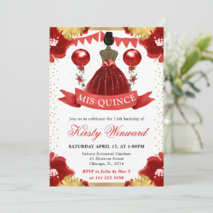 Invitation Princesse Quinceanera Robe Rouge Peau Sombre