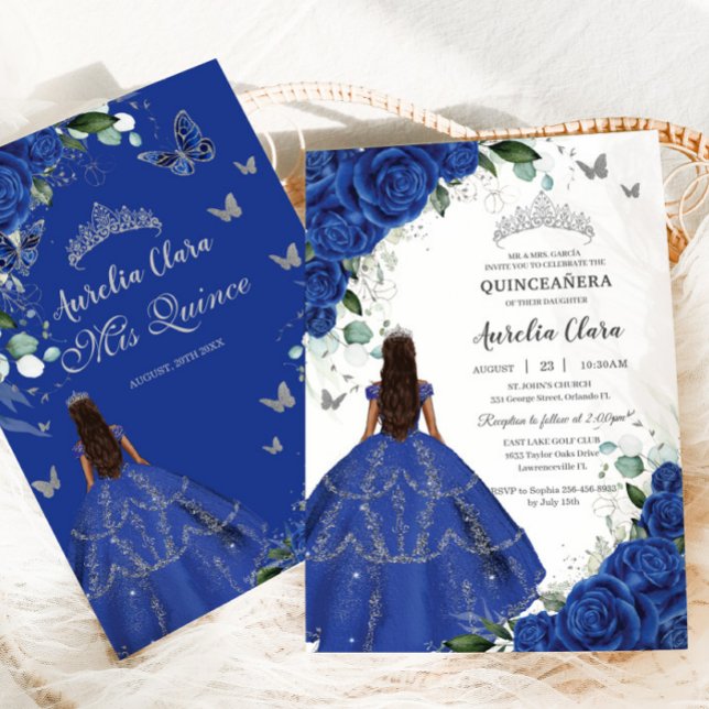 Invitation Princesse Quinceañera Robe royale bleue Rose en ar (Créateur téléchargé)