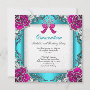 Invitation Princesse Quinceanera Rose Aqua Turquoise 15e Anni