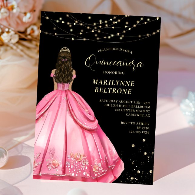 Invitation Princesse Quinceañera rose et or (Créateur téléchargé)