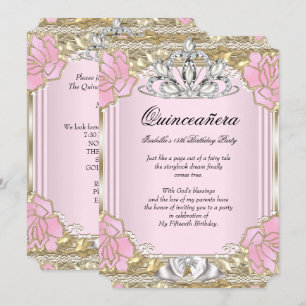 Invitation Princesse Quinceanera Rose Or 15e Fête d'Anniversa