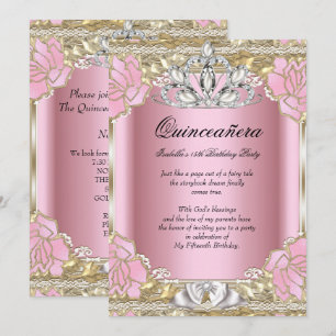 Invitation Princesse Quinceanera Rose Or 15e Fête d'Anniversa