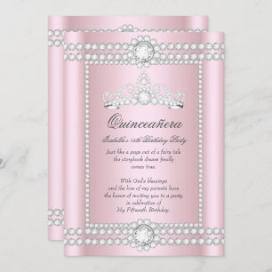 Invitation Princesse Quinceanera Rose Silver Diamond Tiara