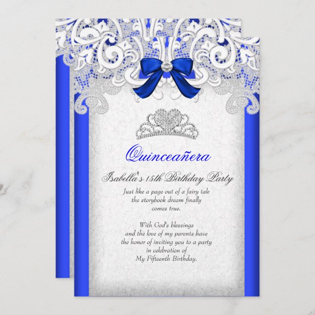 Invitation Princesse Quinceanera Royal Blue 15e anniversaire (Devant / Derrière)