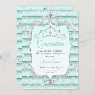 Invitation Princesse Quinceanera turquoise bleu tendre diaman