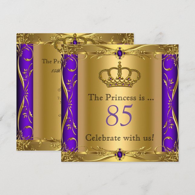 Invitation Princesse Regal Purple Gold 85e fête d'anniversair (Devant / Derrière)