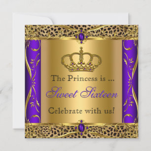 Invitation Princesse Regal Purple Leopard Sweet 16 Party