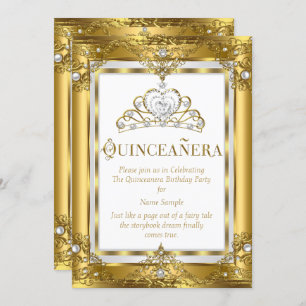 Invitation Princesse Régal Quinceanera 15e perle blanche d'or