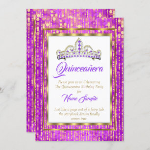 Invitation Princesse Regal Violet Quinceanera Or Blanc