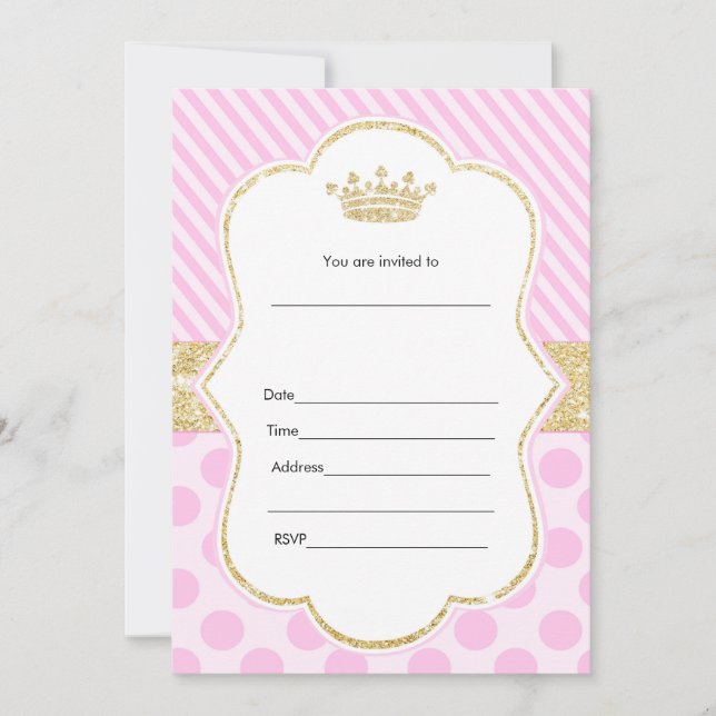 Invitation Princesse Remplir En Rose Paillettes D' (Devant)