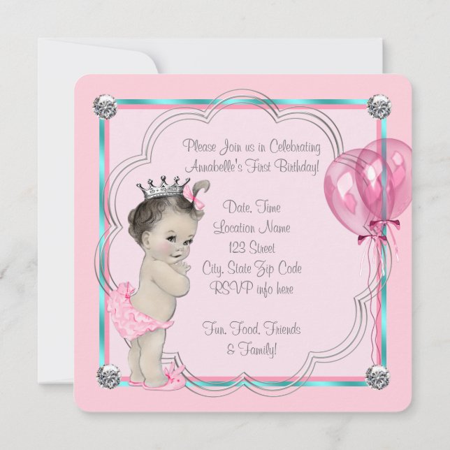 Invitation Princesse rose 1er anniversaire (Dos)