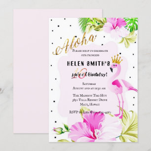 Invitation Princesse rose Aloha Sweet 16 de Flamant rose d'or