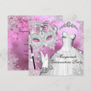 Invitation Princesse Rose Argent Quinceanera Mascarade