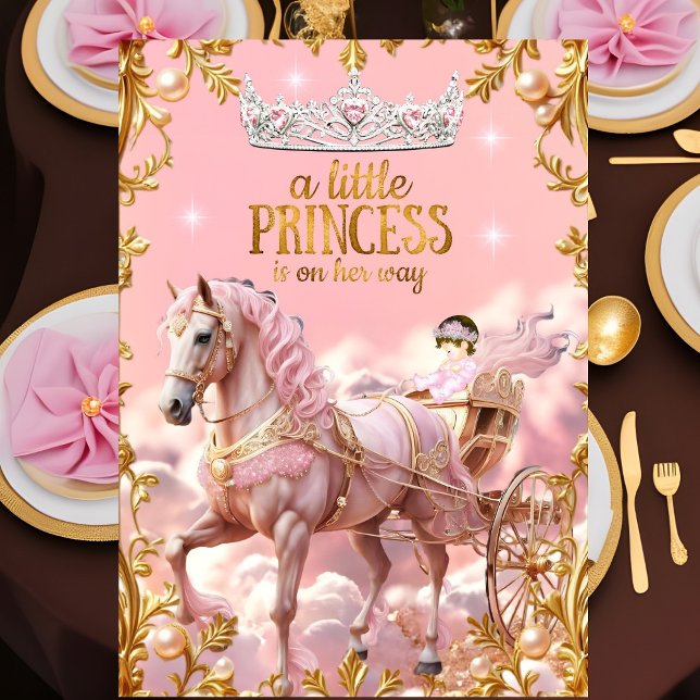 Invitation Princesse Rose Baby Shower Carrosse à Cheval (Créateur téléchargé)