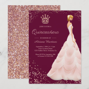 Invitation Princesse rose Dress Magenta Quinceanera d'or