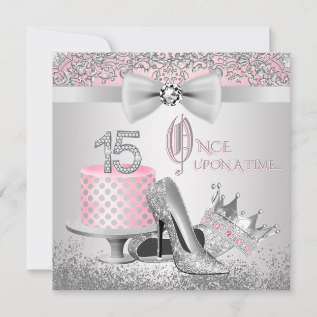 Invitation Princesse Rose et Argent Quinceanera (Devant)