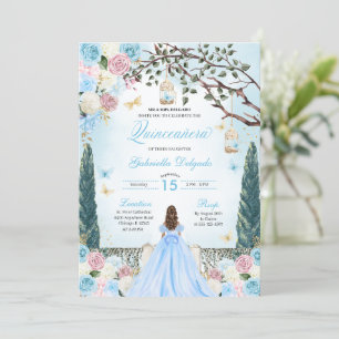 Invitation Princesse rose et bleue Jardin enchanté Quinceaner