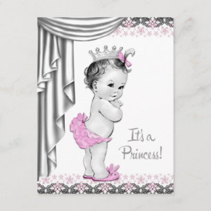 Invitation Princesse rose et gris bébé fille douche