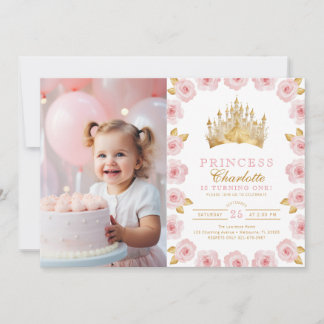 Invitation Princesse rose et or 1er anniversaire Photo