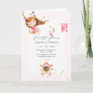 Invitation Princesse rose et or Fille 2e fête d'anniversaire