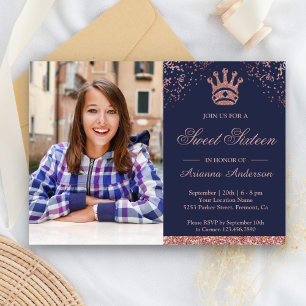 Invitation Princesse Rose Gold Pailleté Photo Sweet Seize