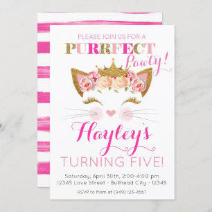 Invitation Princesse Rose Kitten Chat Anniversaire