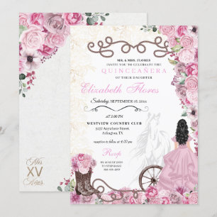 Invitation Princesse rose occidentale Floral Charra Quinceañe