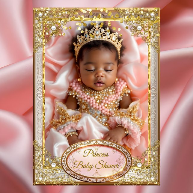 Invitation Princesse Rose Or Bébé Fille Bain Ethnique perles (Créateur téléchargé)