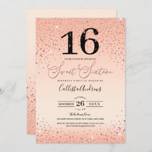 Invitation Princesse Rose Parties scintillant Or Confetti Swe