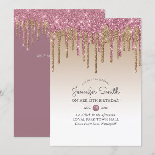 Invitation Princesse ROSE PINK OR Parties scintillant de gout