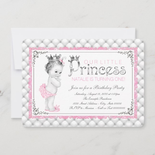 Invitation Princesse rose Premier anniversaire (Devant)
