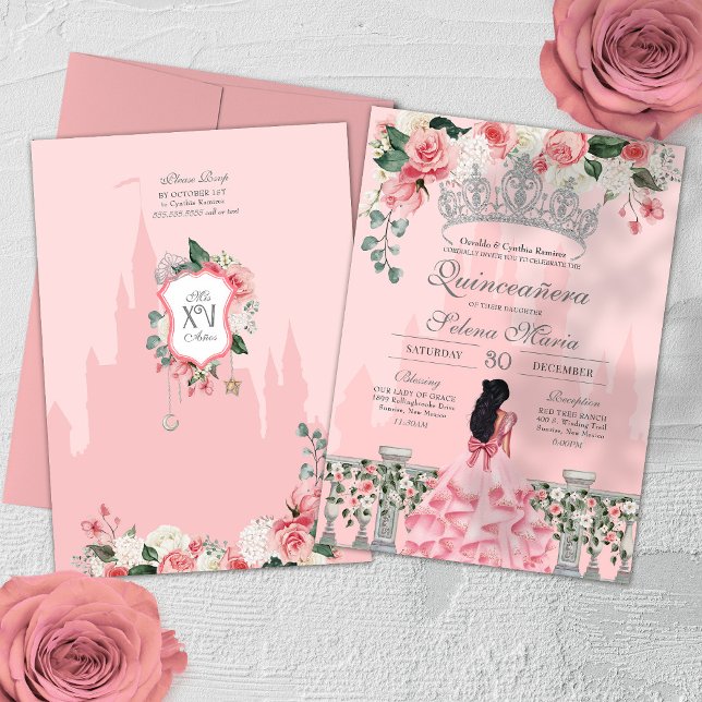 Invitation Princesse rose Quinceañera (Créateur téléchargé)