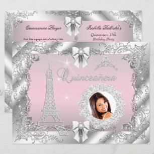 Invitation Princesse Rose Quinceanera Argent Photo GRANDE