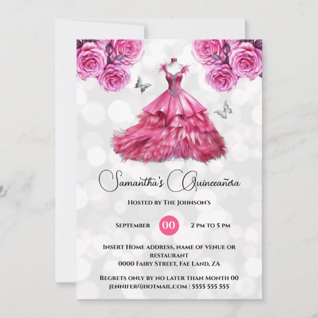 Invitation princesse rose Quinceañera imaginaire lune rose (Devant)