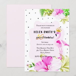 Invitation Princesse rose Tropic Sweet 16 de Flamant rose