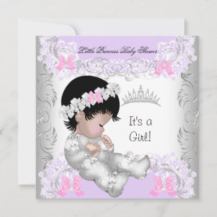Invitation Princesse Rose Violet Gris Baby Shower Mignonne Fi