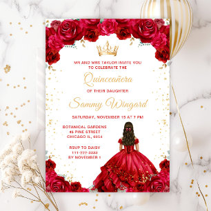 Invitation Princesse Rouge Florale Quinceañera