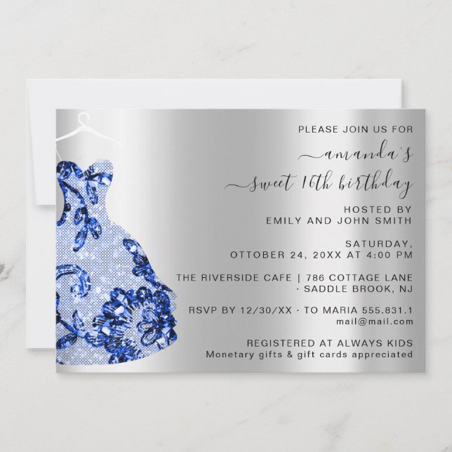Invitation Princesse Royal Robe Douce 16e Blue Navy Princesse (Devant)