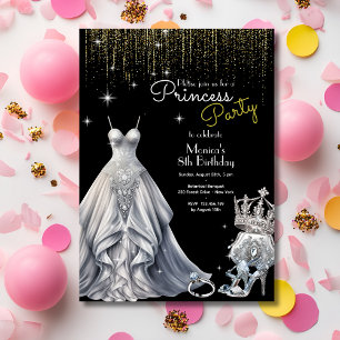 Invitation Princesse Royale Argentée Noir Anniversaire