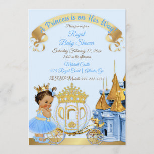 Invitation Princesse Royale Carrosse Château Bleu Or Fille