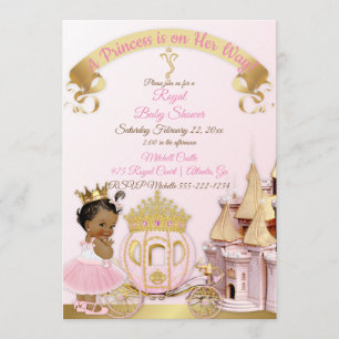 Invitation Princesse Royale Château Carrosse Rose Or Fille