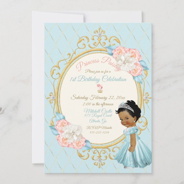 Invitation Princesse Royale de Conte de Fées Rose Aqua Ethniq (Devant)