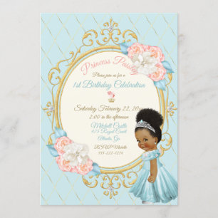 Invitation Princesse Royale de Conte de Fées Rose Aqua Ethniq