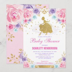 Invitation Princesse royale florale bleue pourpre rose baby