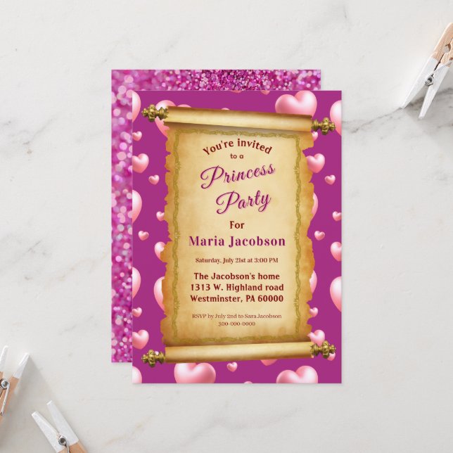 Invitation Princesse Royale Glitz et Glam (Devant/Arrière en situation)