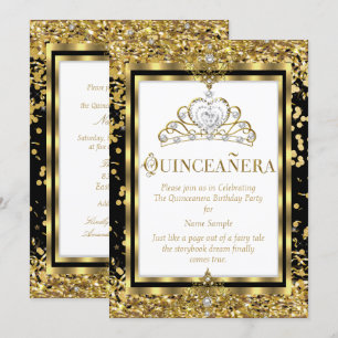 Invitation Princesse Royale Quinceanera 15 ans Or Noir Blanc