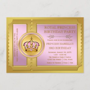 Invitation Princesse Royale Rose et Or Anniversaire